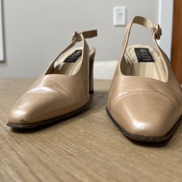 Amalfi Women Sz 7 M Vtg Italian Leather Sling Back Pump Light Gold Nude 3" Heel - Picture 6 of 6